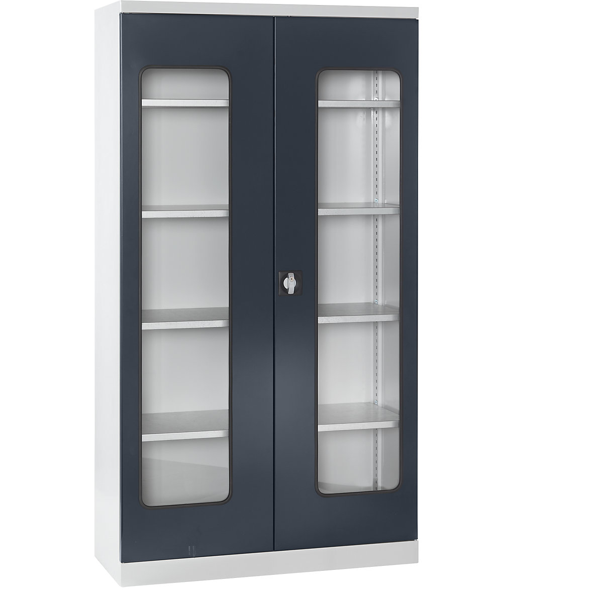 Anyagtároló szekrény – eurokraft pro, mélység 450 mm, 4 polc és ablakos ajtók, szürke ajtók-10