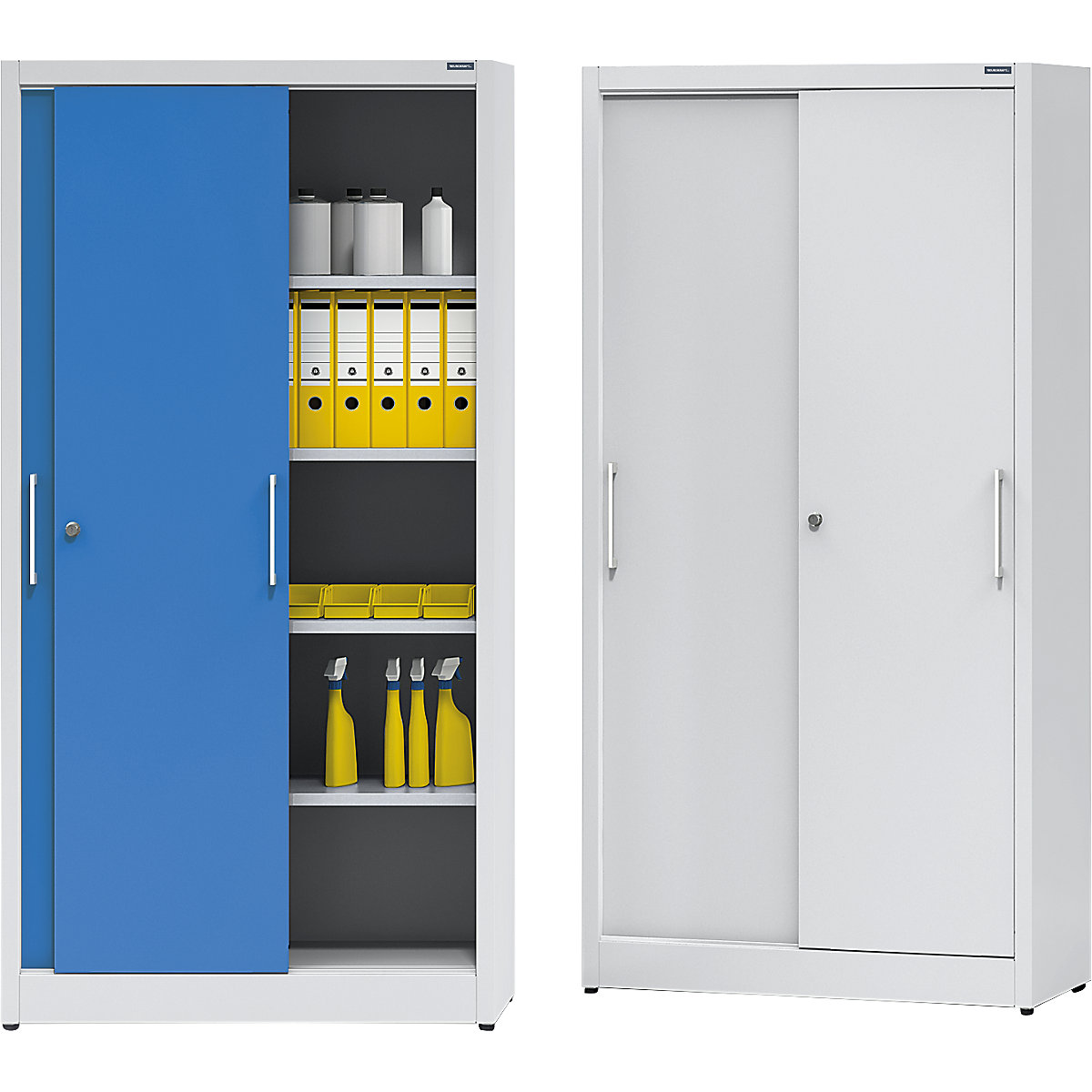 Tolóajtós szekrény, magasság 1950 mm – eurokraft pro, 4 polccal, szélesség 1000 mm, mélység 420 mm, ajtó rezedazöld RAL 6011 színben-8