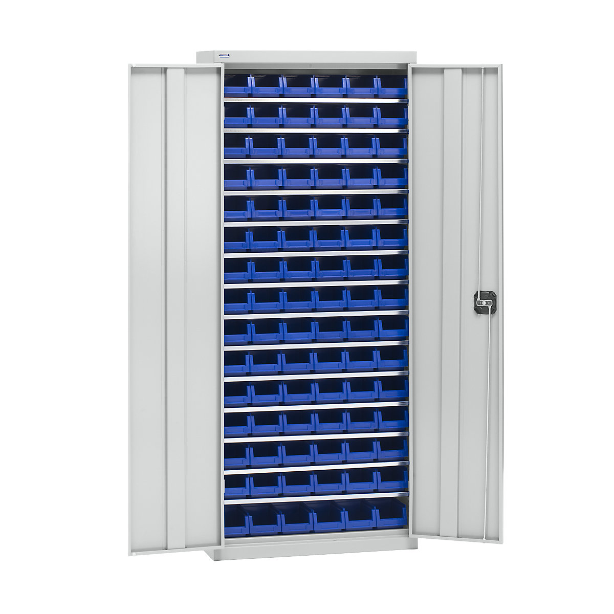 Anyagtároló szekrény tárolódobozokkal – eurokraft pro, magasság 1575 mm, 14 polc, világosszürke-7