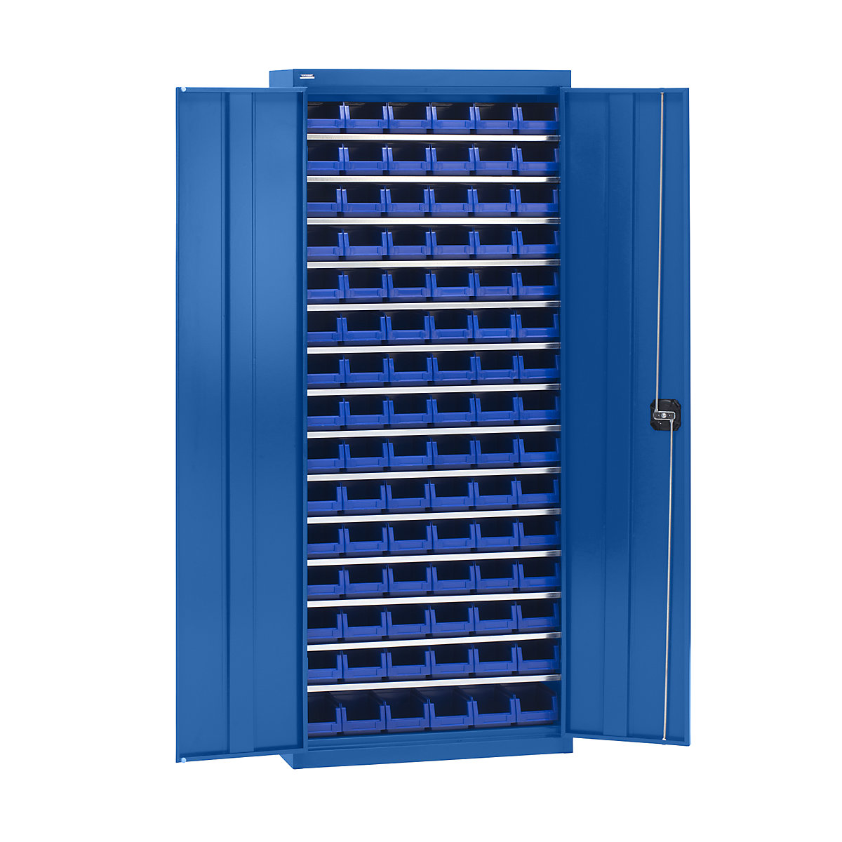 Anyagtároló szekrény tárolódobozokkal – eurokraft pro, magasság 1575 mm, 14 polc, enciánkék-6