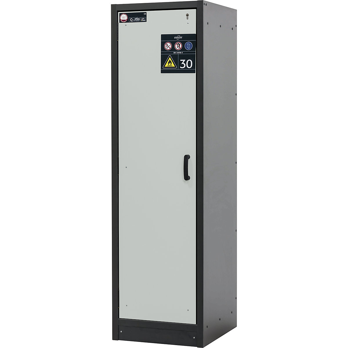30-as típusú tűzálló veszélyesanyag-tároló szekrény – asecos, 1 ajtós, szélesség 564 mm, világosszürke-10