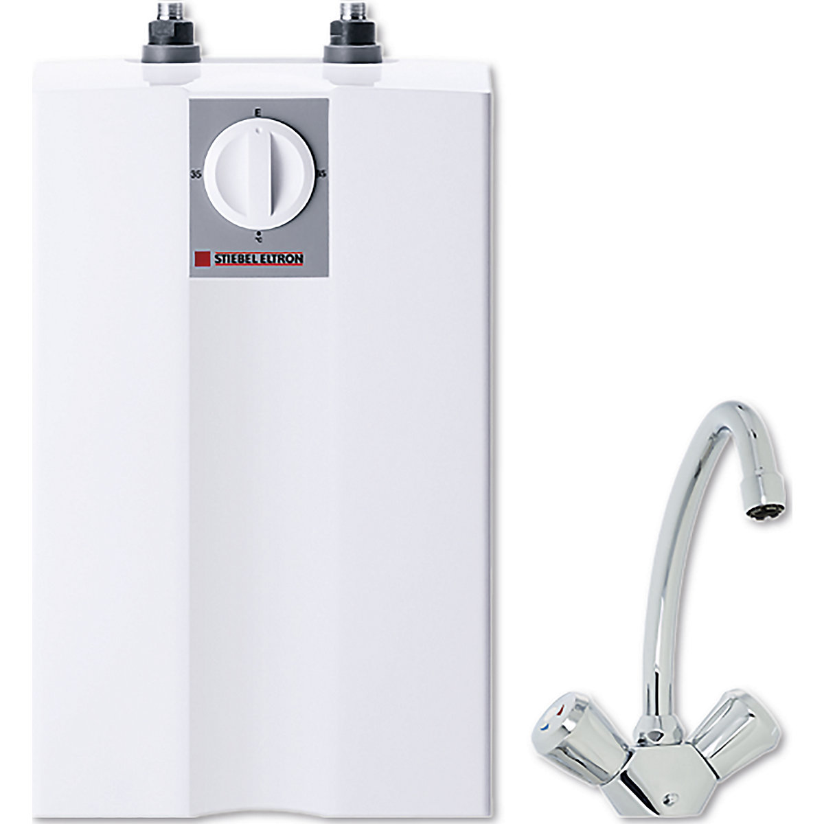 Calentador de agua, sin presión, con palanca monomando, aparato bajo mesa, temperatura 35 – 85 °C