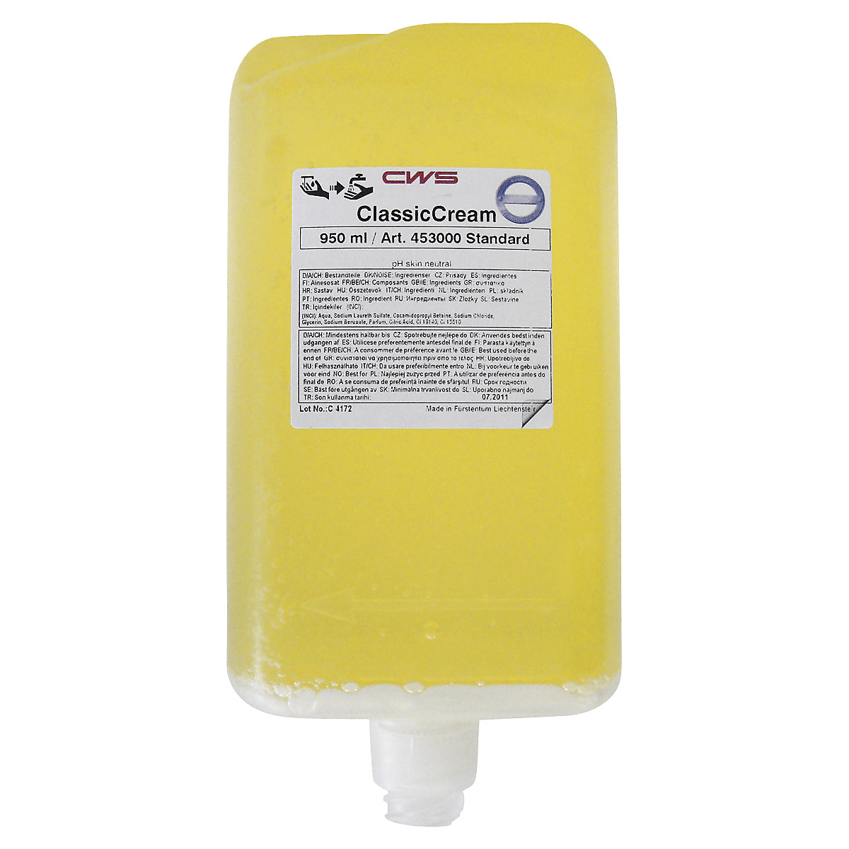 Sapone liquido Classic Cream – CWS, conf. da 12 flaconi da 0,5 l, giallo, con profumo di agrumi-2
