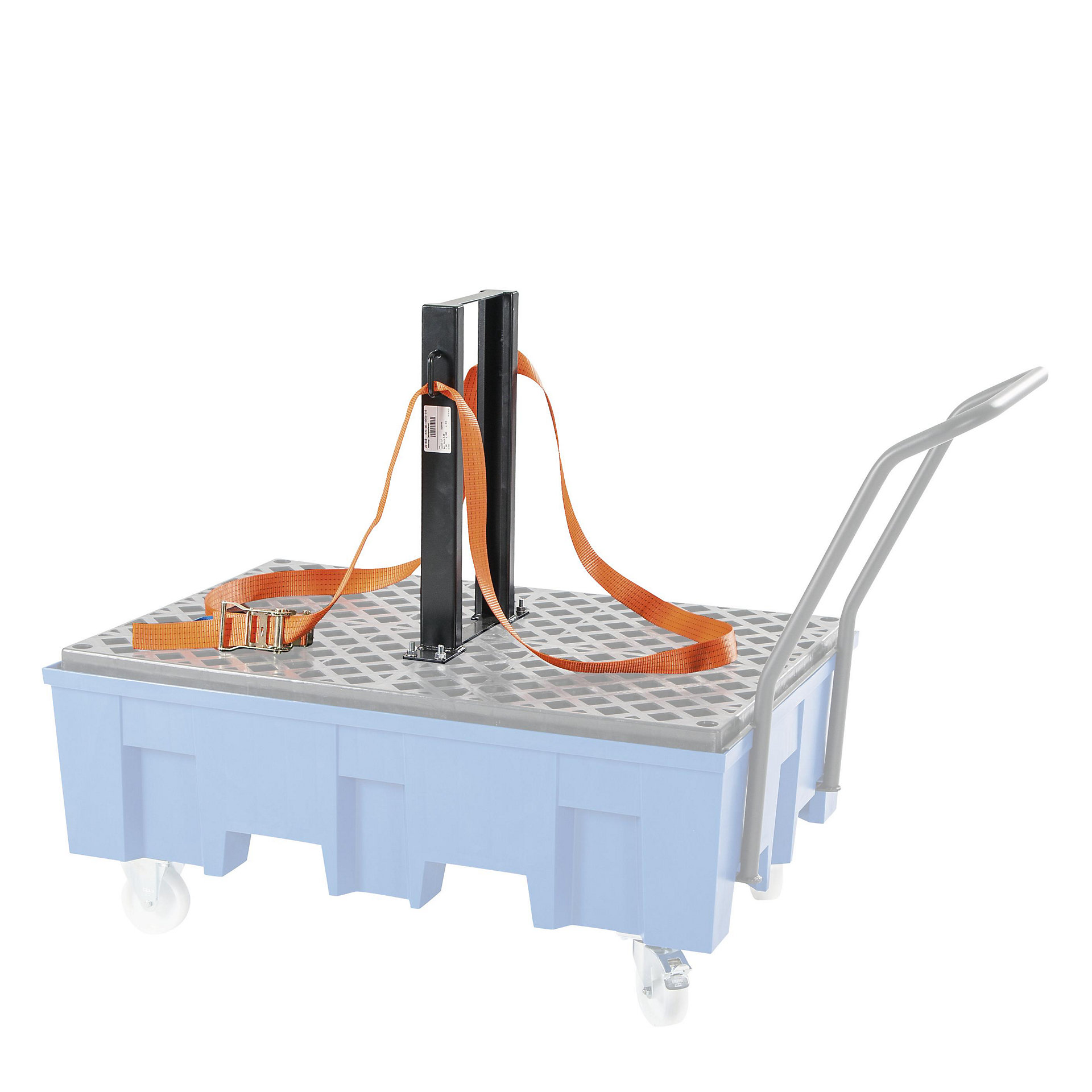 Drum restraint strap / tension strap mechanism for mobile 2 drum sumps