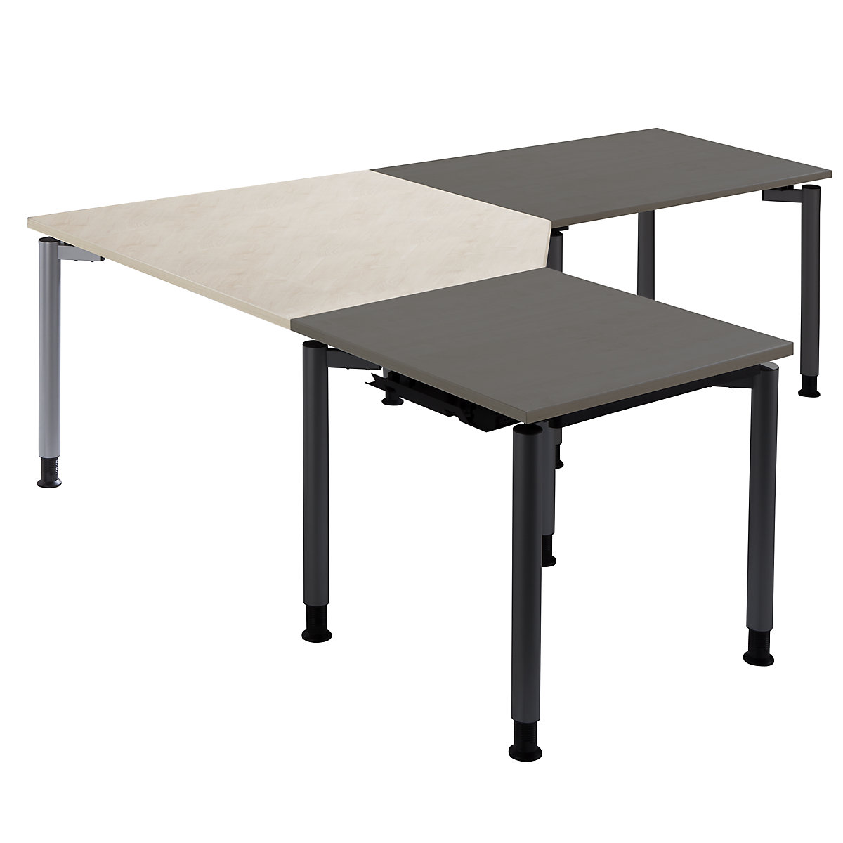 Linking tabletop THEA, 90° with support leg, maple finish-1