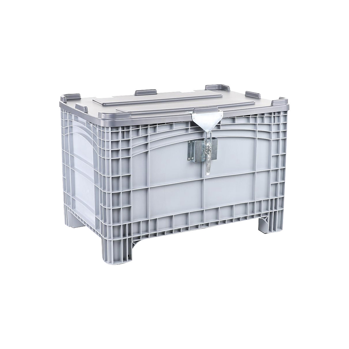 Hinged lid for pallet boxes, lockable