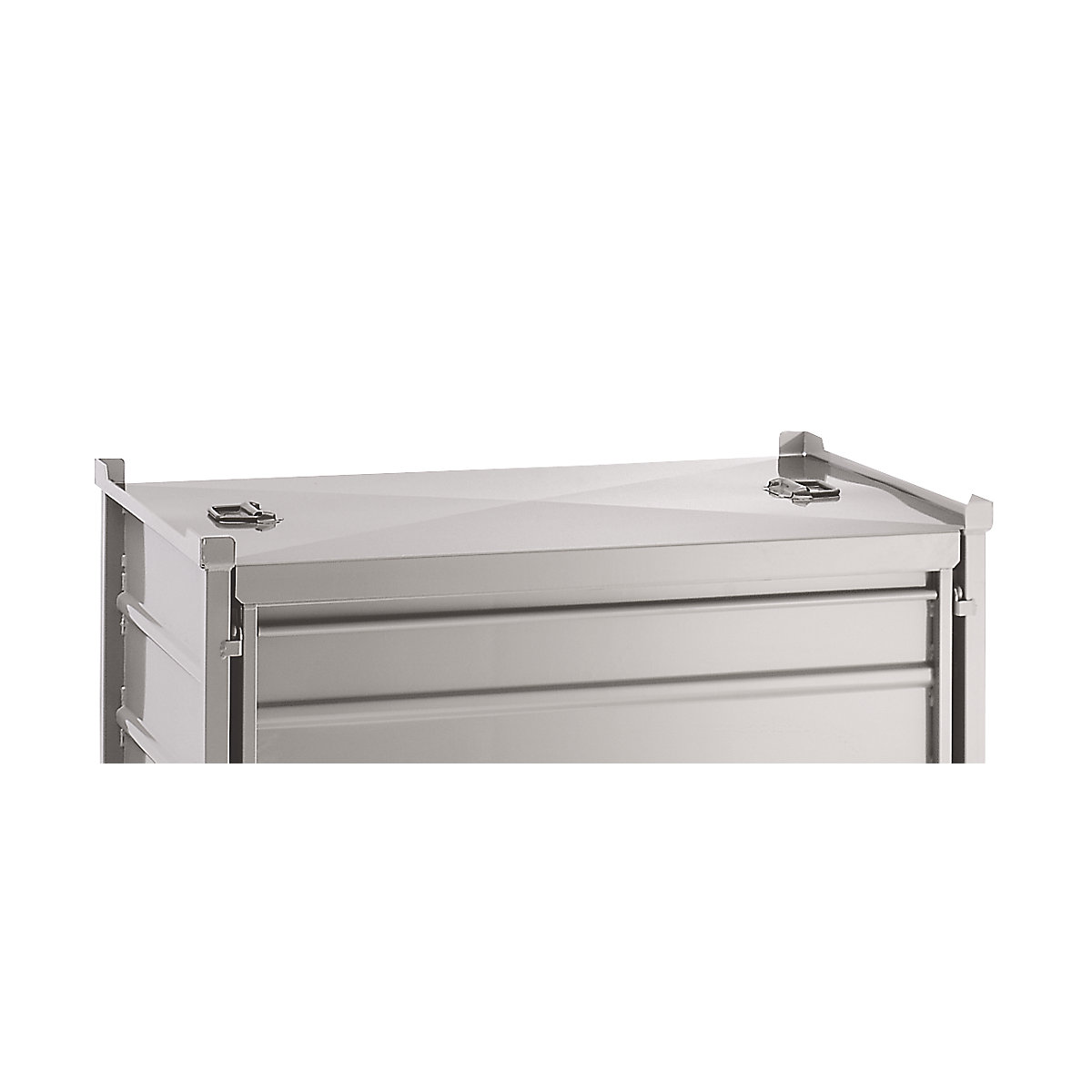 Lid for collapsible stacking box with sheet steel side panels