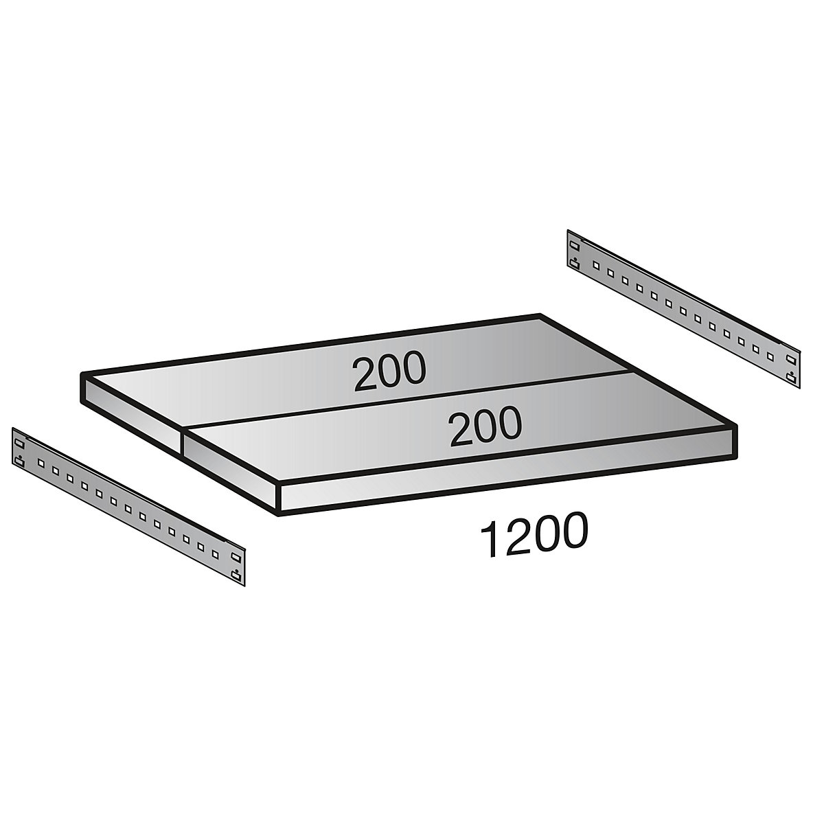 Shelf for industrial boltless shelf unit, shelf width 1200 mm, depth 400 mm