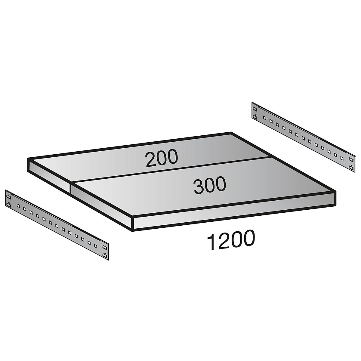 Shelf for industrial boltless shelf unit, shelf width 1200 mm, depth 500 mm