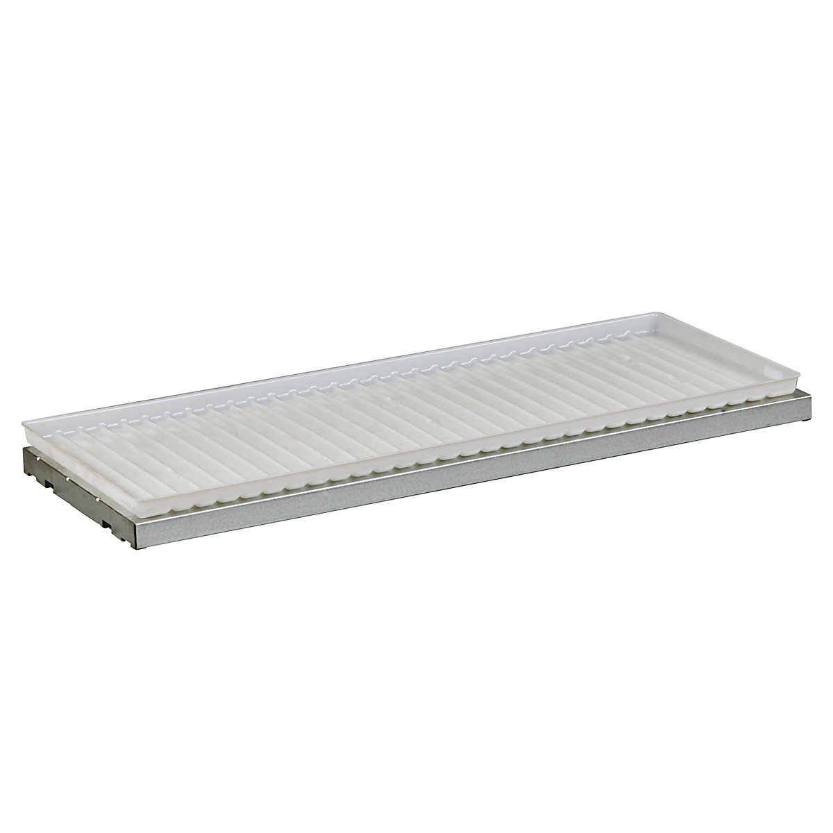 Shelf – Justrite, for corrosive media, such as acids, with PE tray, WxD 1092 x 457 mm