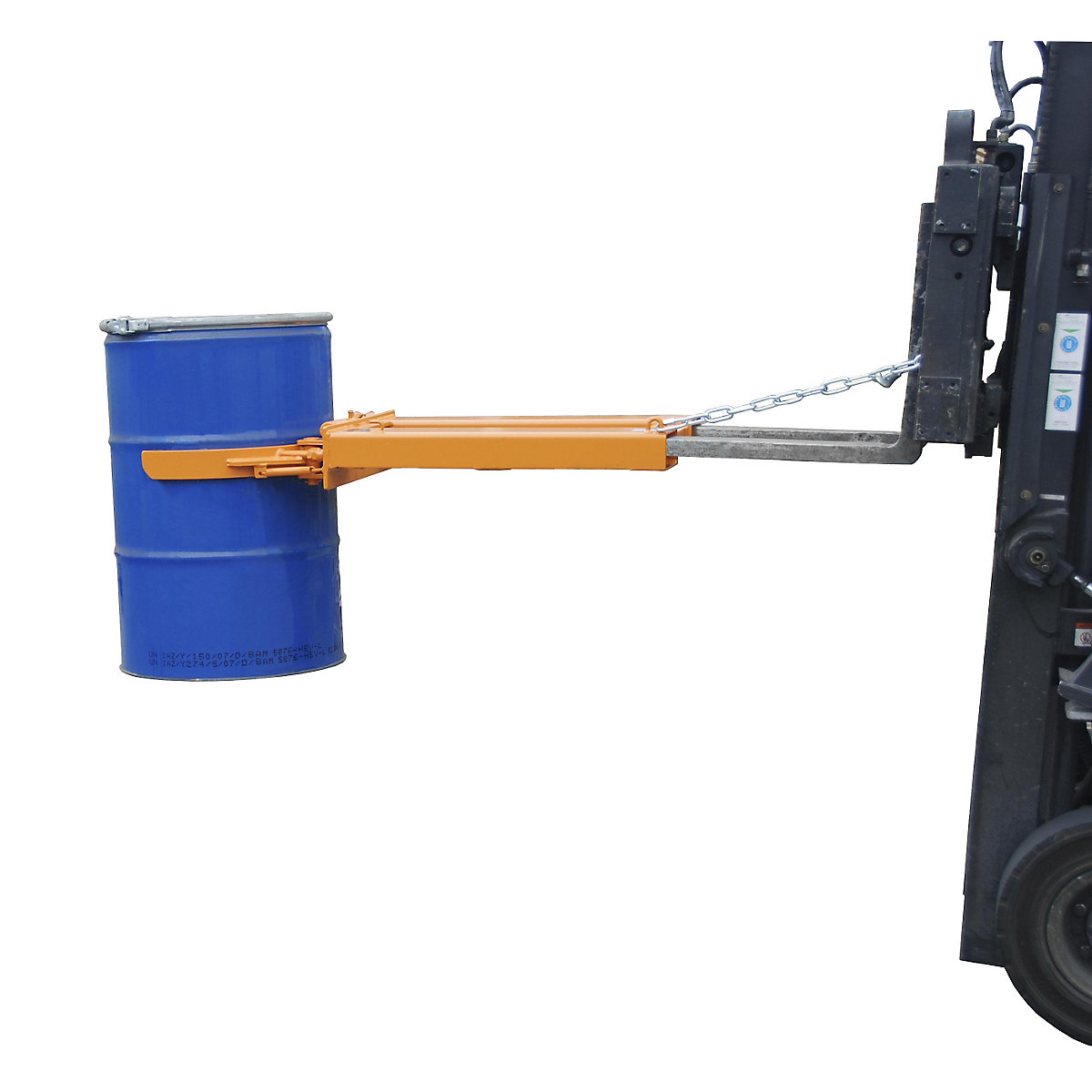 Drum clamp – eurokraft pro, for 1 drum, max. load 500 kg, orange