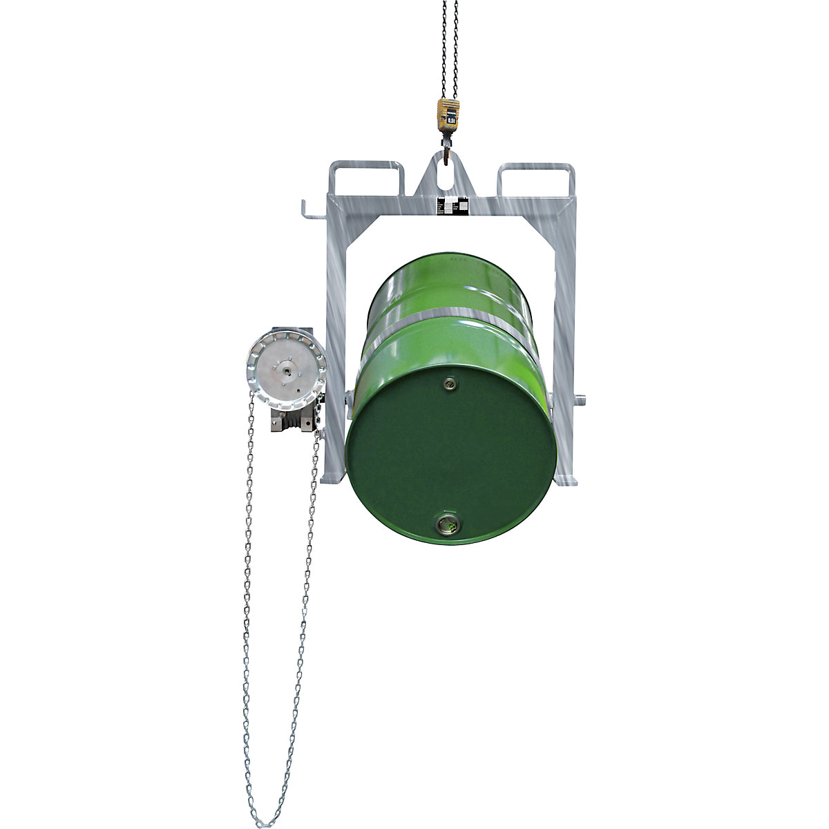 Drum tilting unit – eurokraft pro, with chain loop and for use with a crane, zinc plated