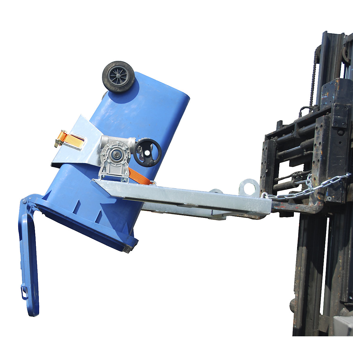 Drum tilting unit – eurokraft pro, for forklift and crane operation, with hand crank, zinc plated-6