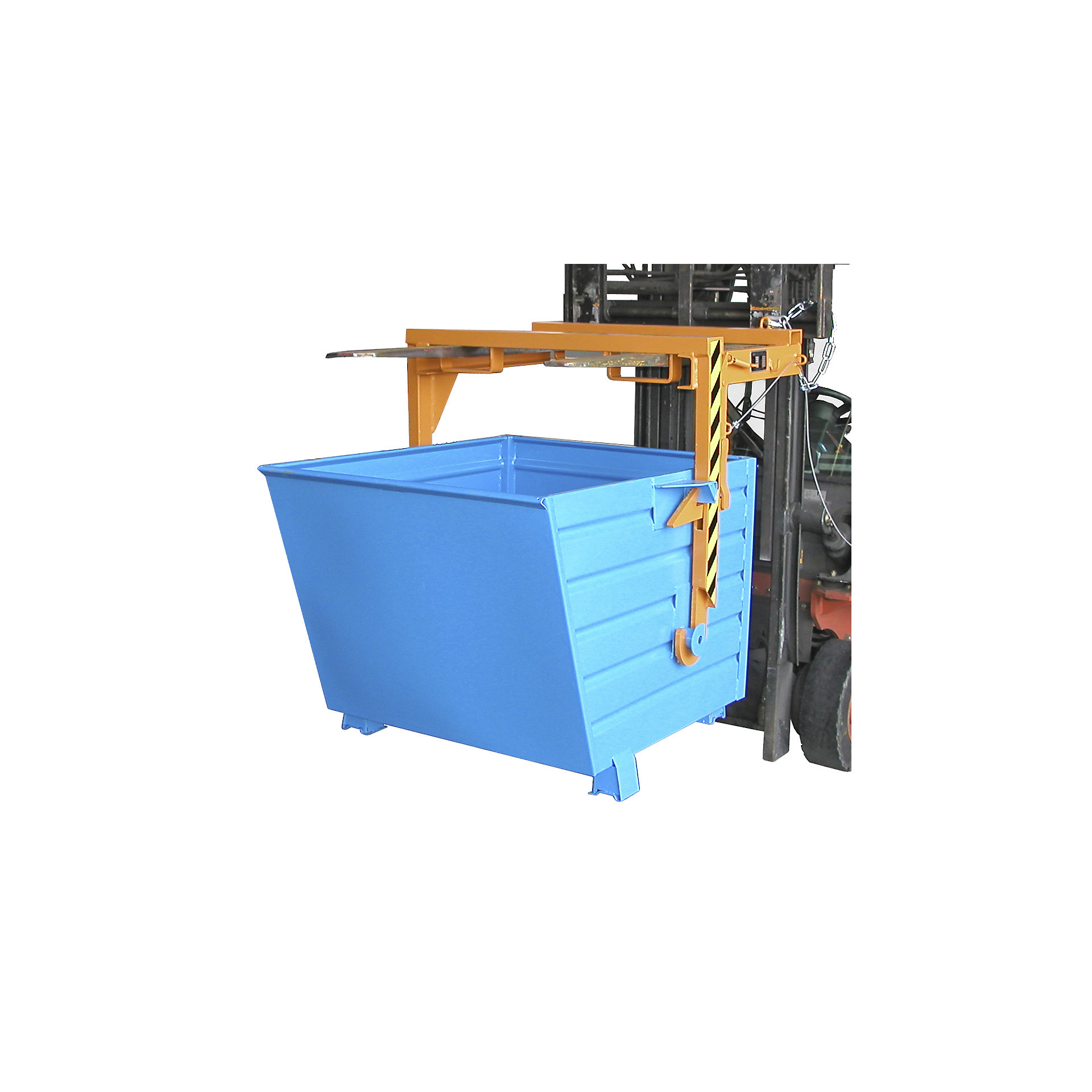 Forklift support bar for tilting skips and stacking containers ...