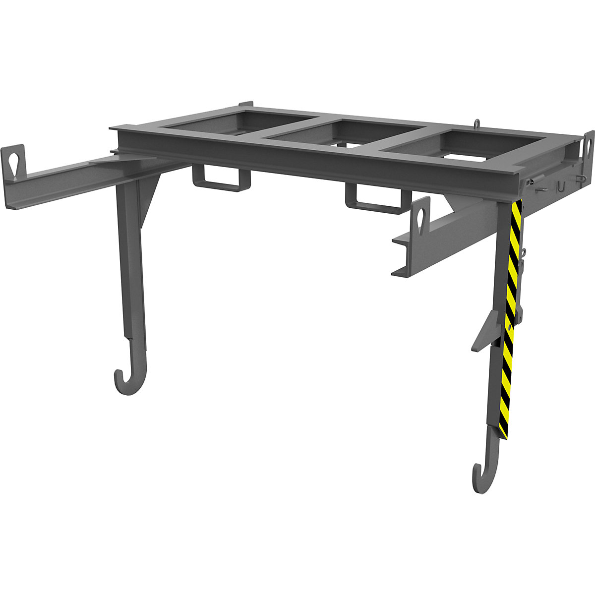 Forklift support bar for tilting skips and stacking containers – eurokraft pro, for cranes, max. load 2000 kg, for container size 1.5 m³