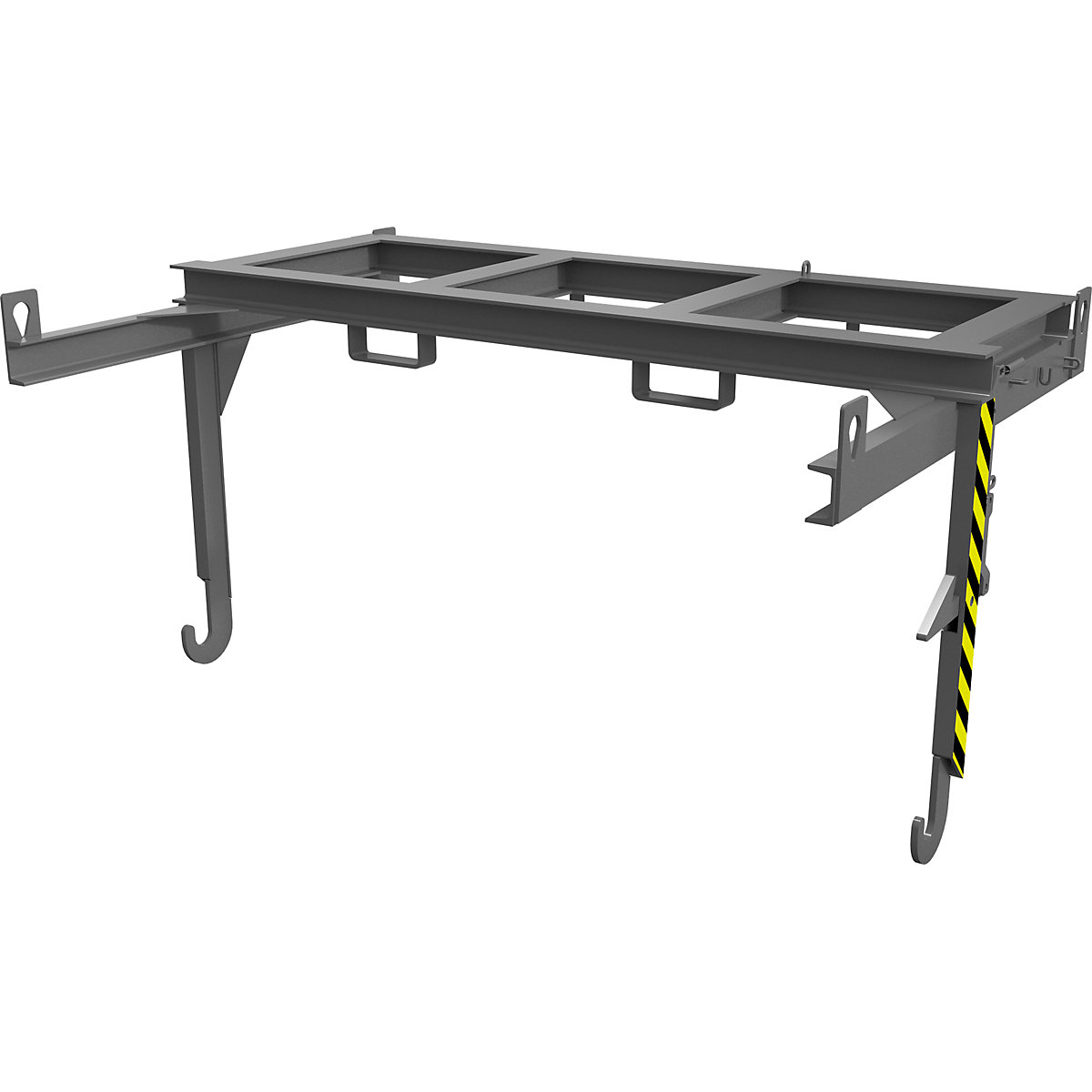 Forklift support bar for tilting skips and stacking containers – eurokraft pro, for cranes, max. load 2000 kg, for container size 2 m³