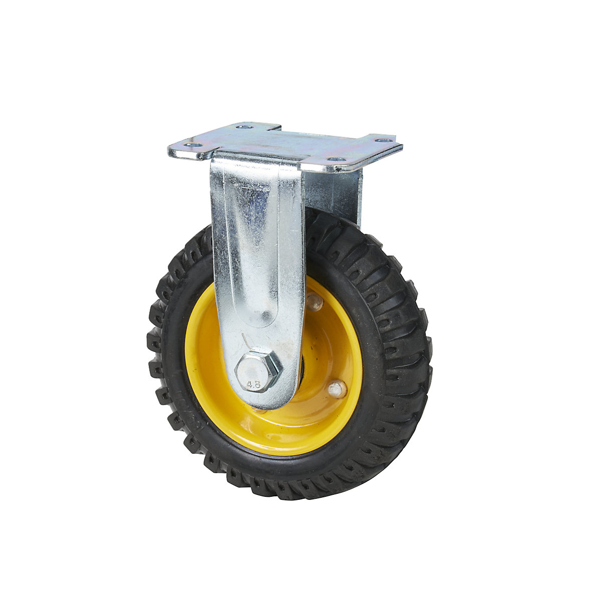 Fixed castor, solid rubber tyres