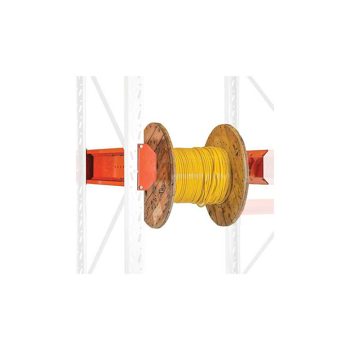 Cable reel system for pallet racking sites