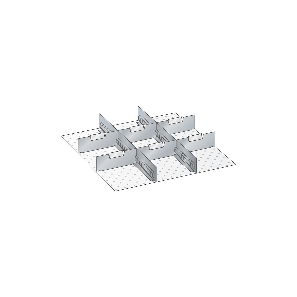 Divider set for drawer dimensions 459 x 459 mm – LISTA, aluminium, 2 slotted panels, 6 dividers, front height 250 mm-2