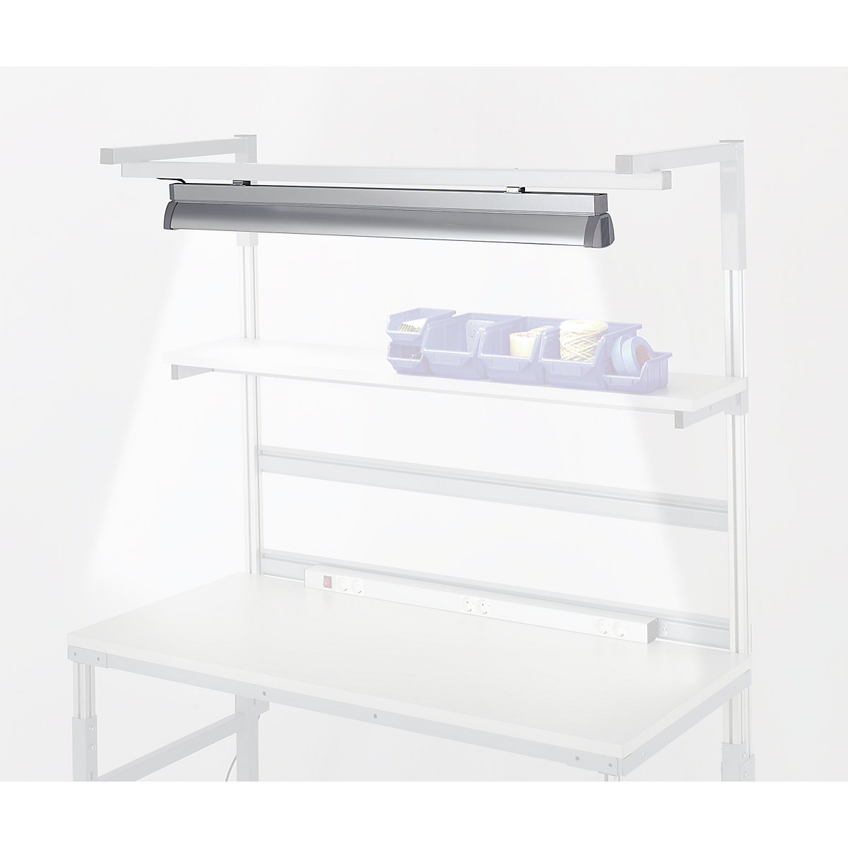 Workstation lamp – RAU, 2 x 54 W fluorescent tubes, length 1200 mm, for table width 1500 mm-4