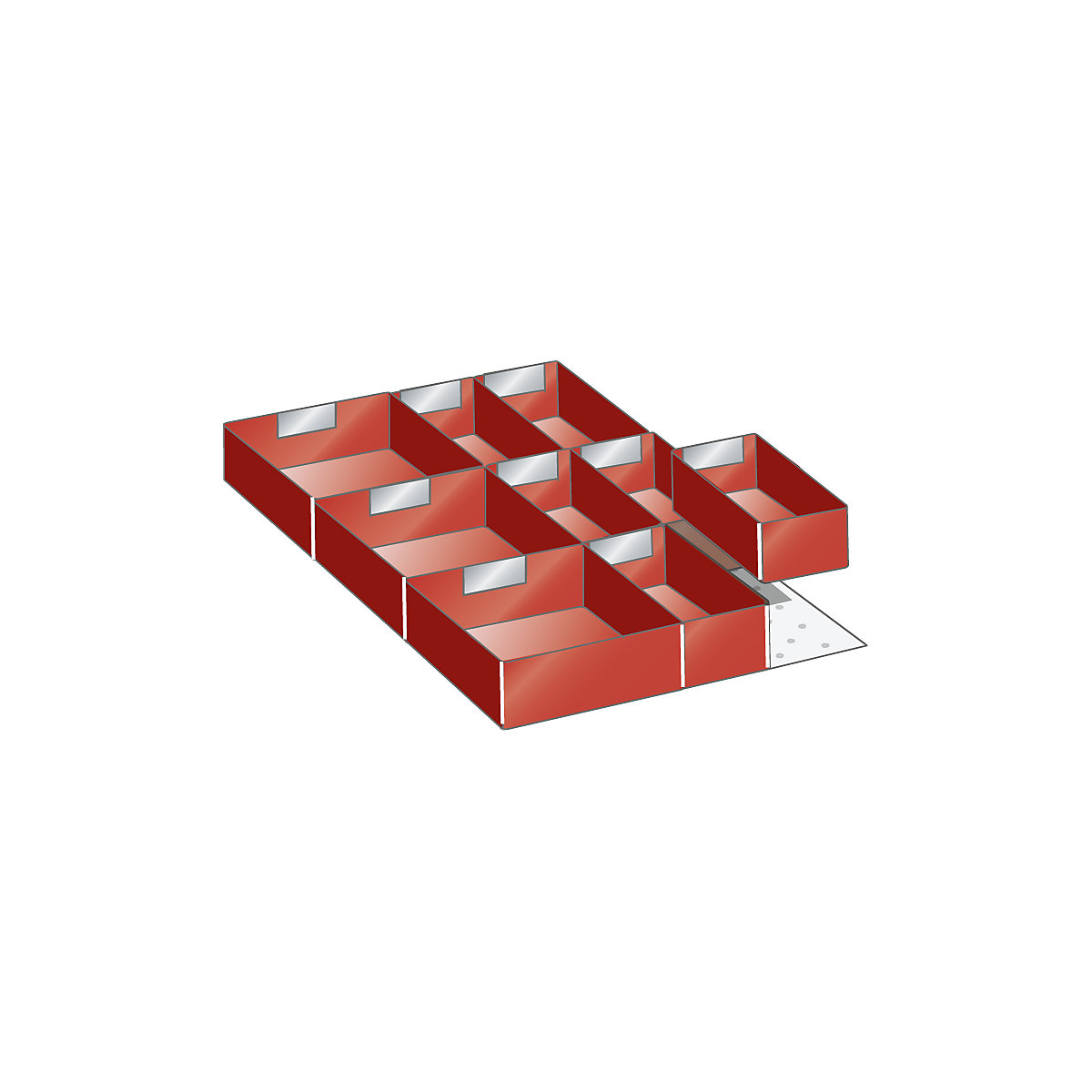 Conjunto de divisórias para gavetas – LISTA, largura 500 mm, 9 caixas de encaixe, 1 ângulo distanciador-2