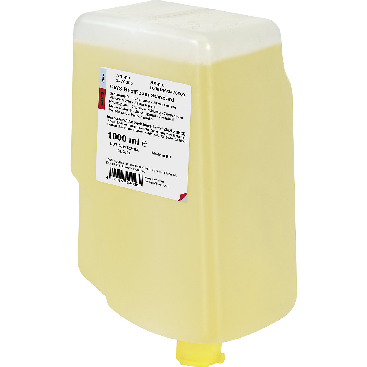 Sabonete em espuma Best Foam, suave para a pele – CWS, embalagem com 12 frascos de 1 l cada, standard, amarelo-2