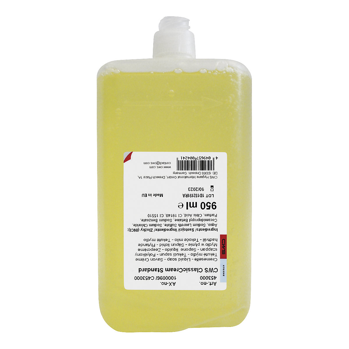 Sabonete líquido Classic Cream – CWS, embalagem com 12 frascos de 1 l cada, amarelo, com aroma a citrinos-3