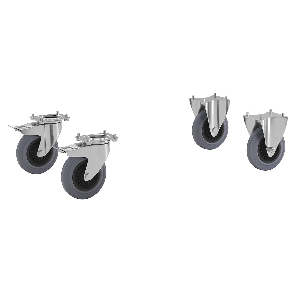 Conjunto de rodas para carros auxiliares para montagens em aço inoxidável CustomLine