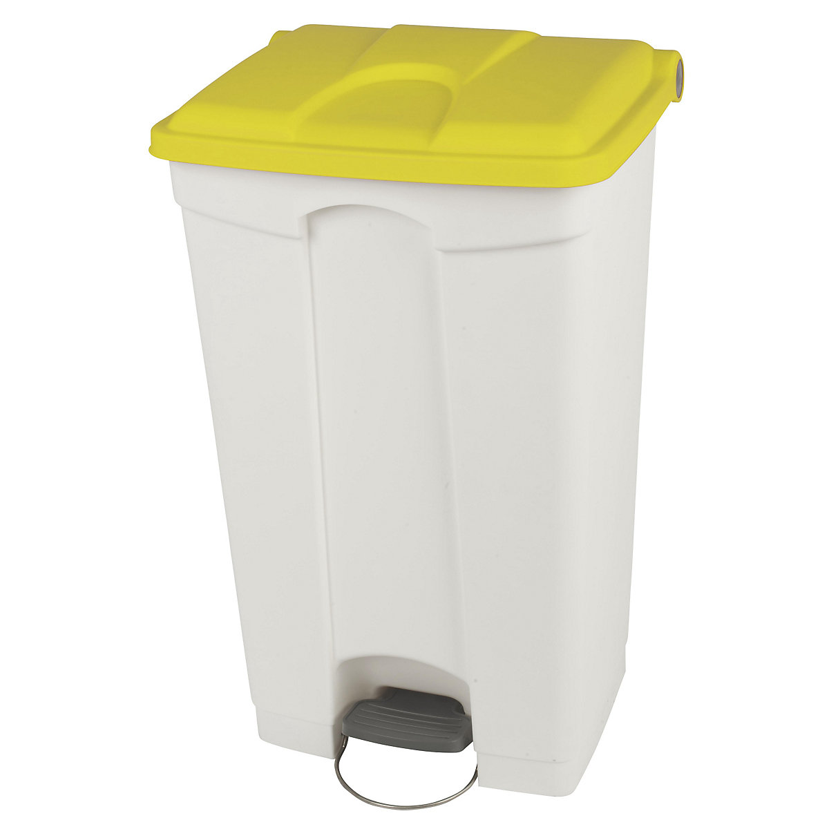 Afvalverzamelaar met pedaal, inhoud 90 l, b x h x d = 505 x 790 x 410 mm, wit, deksel geel