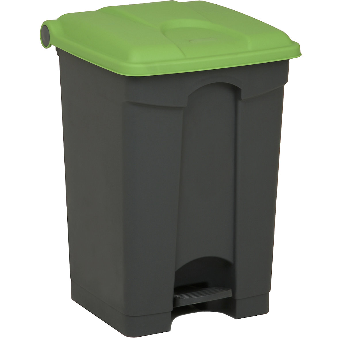 EUROKRAFTbasic – Afvalverzamelaar met pedaal, inhoud 45 l, b x h x d = 410 x 600 x 400 mm, grijs, deksel groen