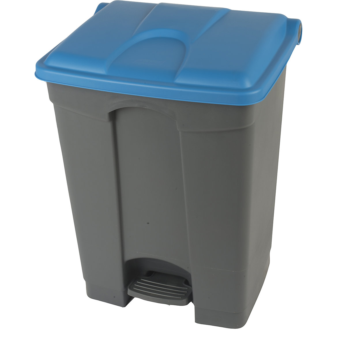 EUROKRAFTbasic – Afvalverzamelaar met pedaal, inhoud 70 l, b x h x d = 505 x 675 x 415 mm, grijs, deksel blauw