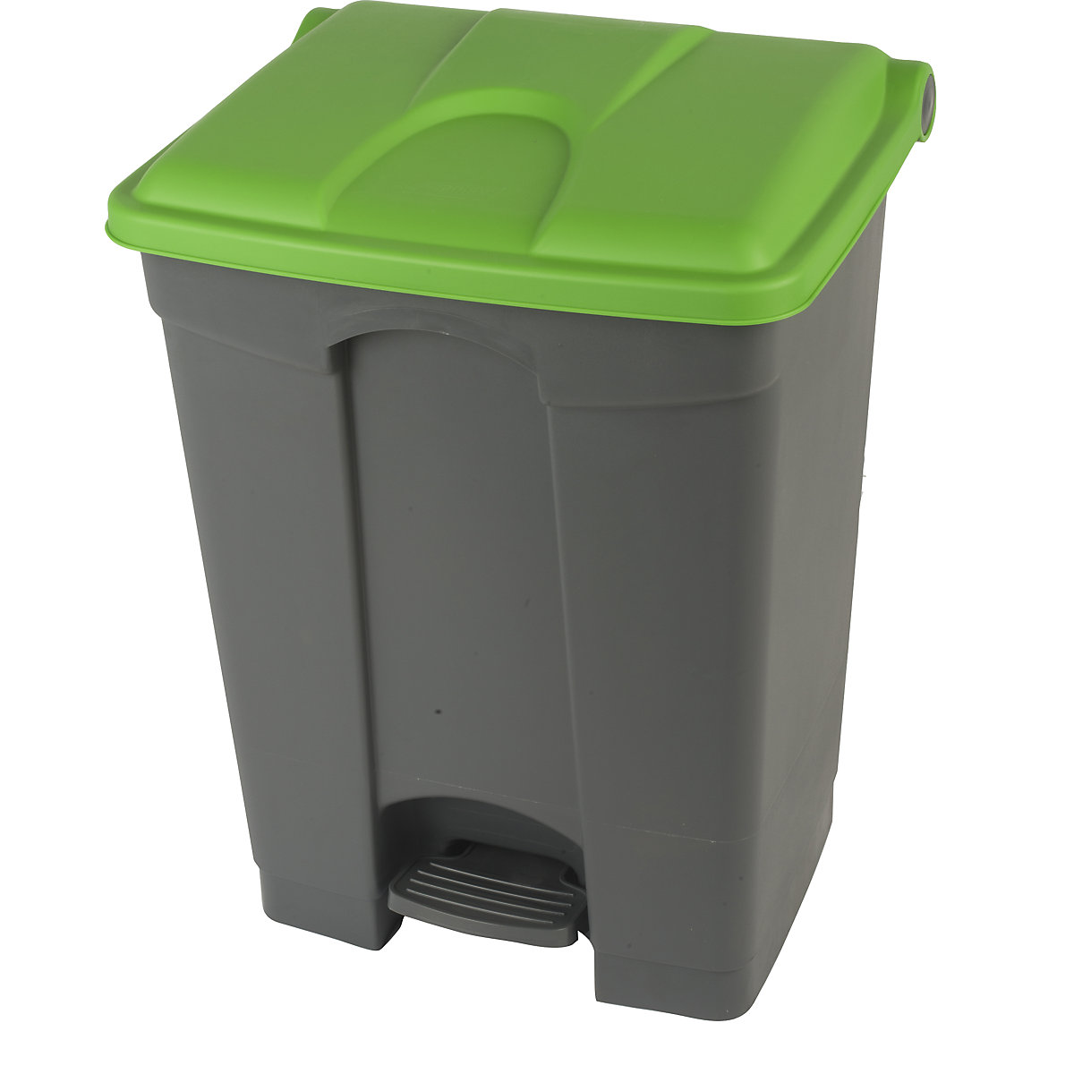 EUROKRAFTbasic – Afvalverzamelaar met pedaal, inhoud 70 l, b x h x d = 505 x 675 x 415 mm, grijs, deksel groen