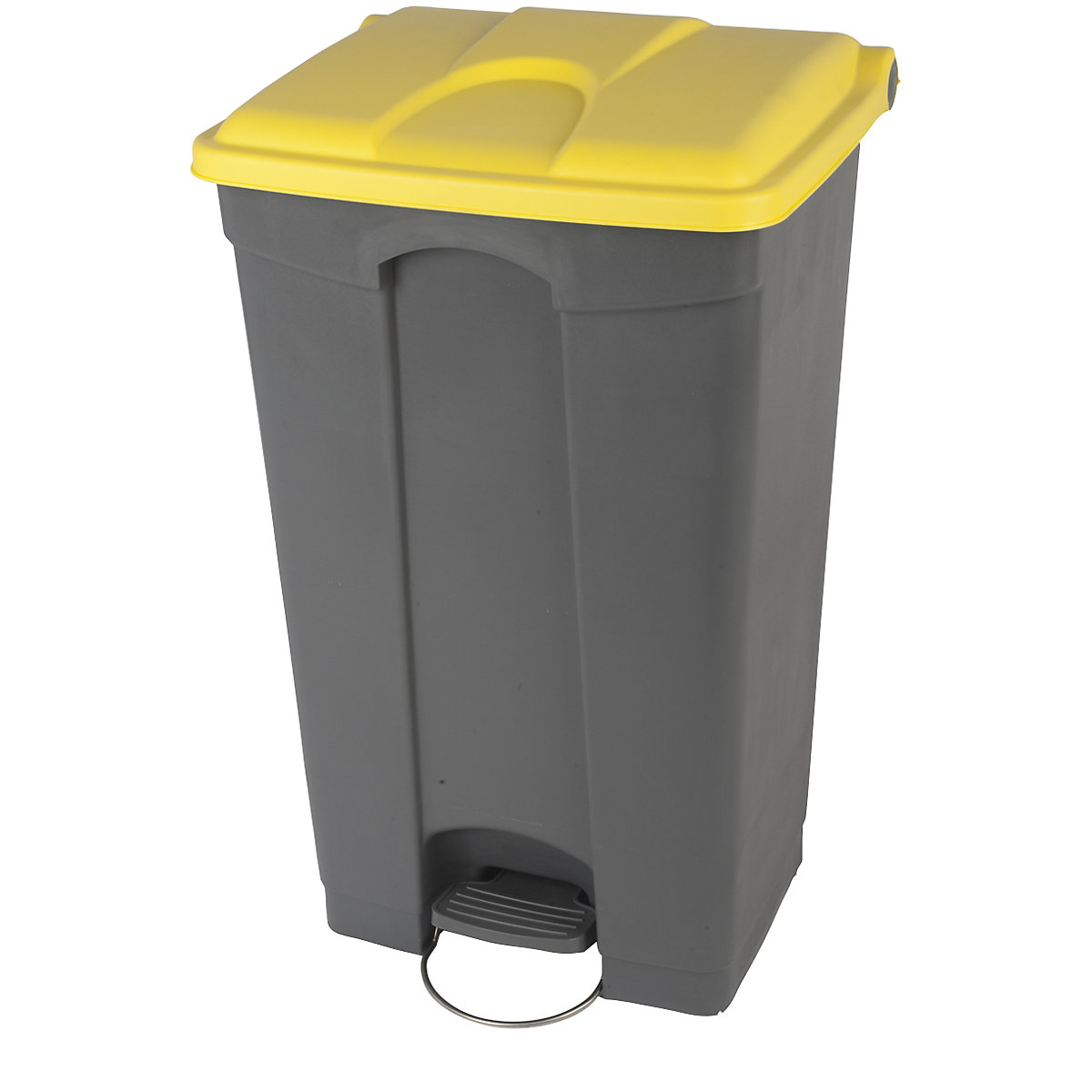 EUROKRAFTbasic – Afvalverzamelaar met pedaal, inhoud 90 l, b x h x d = 505 x 790 x 410 mm, grijs, deksel geel