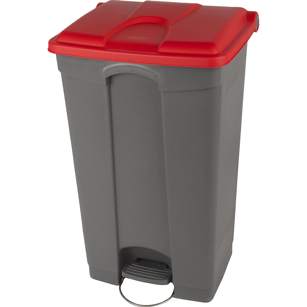 EUROKRAFTbasic – Afvalverzamelaar met pedaal, inhoud 90 l, b x h x d = 505 x 790 x 410 mm, grijs, deksel rood