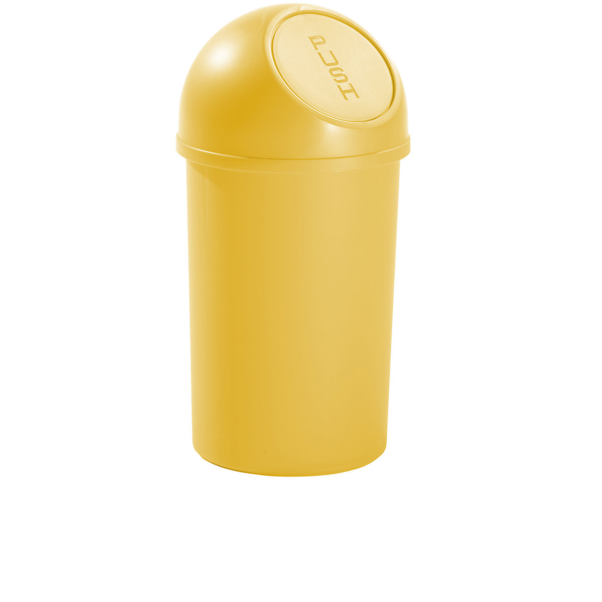 helit – Push-afvalbak van kunststof, inhoud 13 l, h x Ø = 490 x 252 mm, geel, VE = 6 stuks