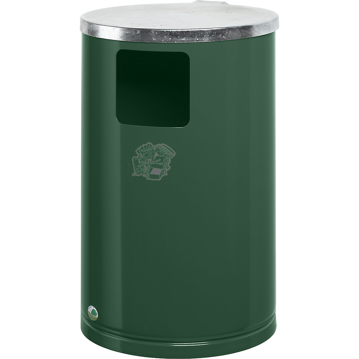 Afvalbak voor buiten van plaatstaal – VAR, inhoud 30 l, h x Ø = 620 x 300 mm, groen-6