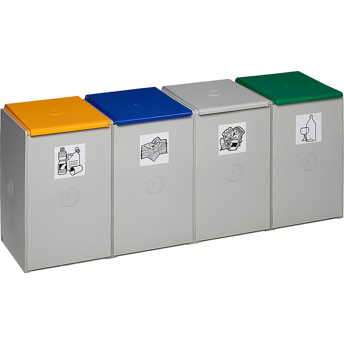Gele Recyclingbak Buiten Een Levendige Gele Printbak Buiten Symboliseert Afvalbeheer Stock