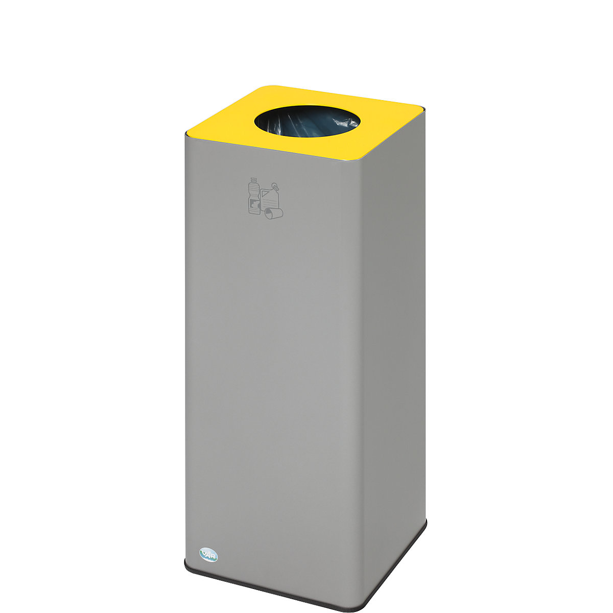 QUADRO afvalbak voor kringloopmateriaal – VAR, 81 l, van staal met klemring, zilverkleurig/geel-2