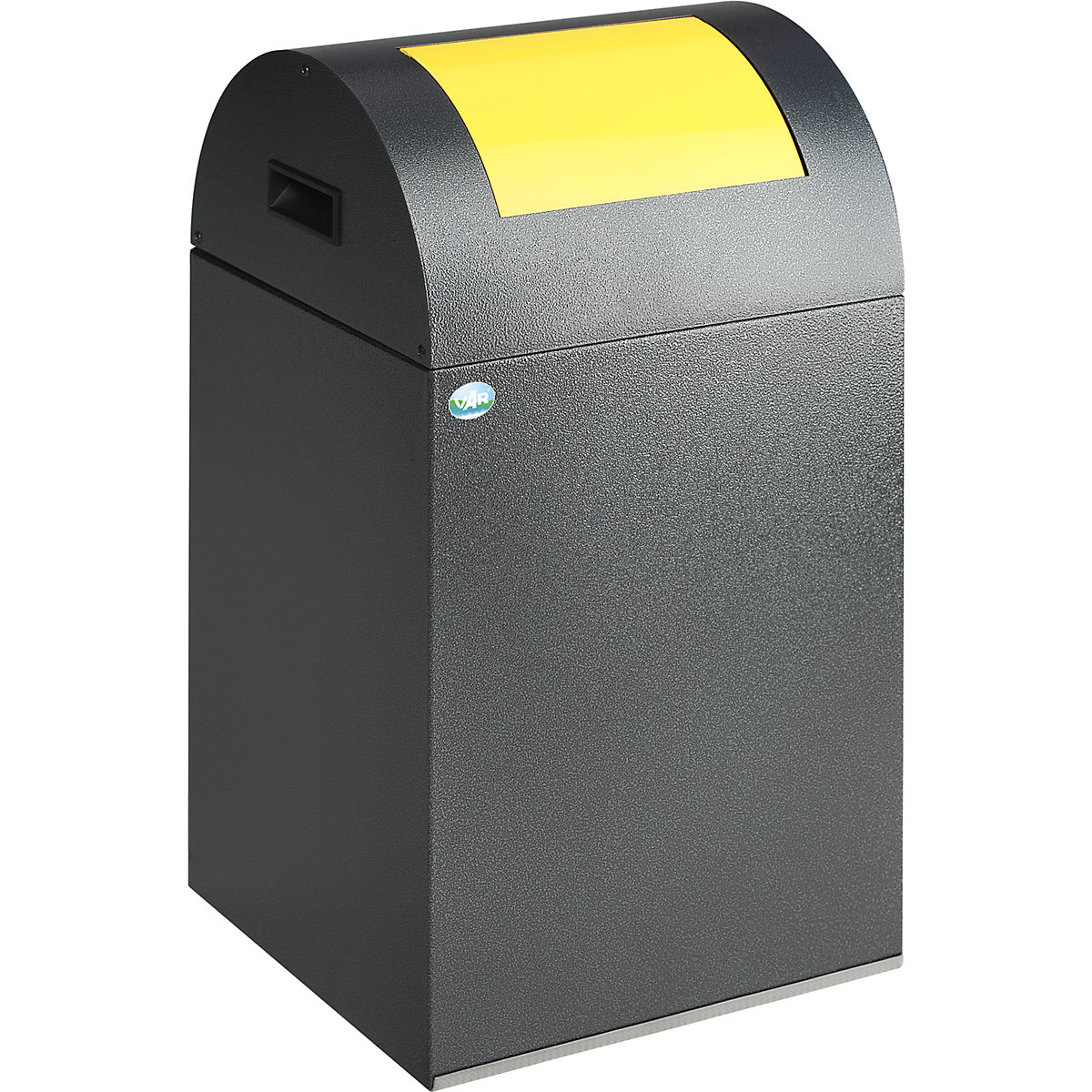 Zelfdovende afvalbak voor kringloopmateriaal – VAR, inhoud 43 l, b x h x d = 320 x 600 x 320 mm, antiekzilver, klep geel-4