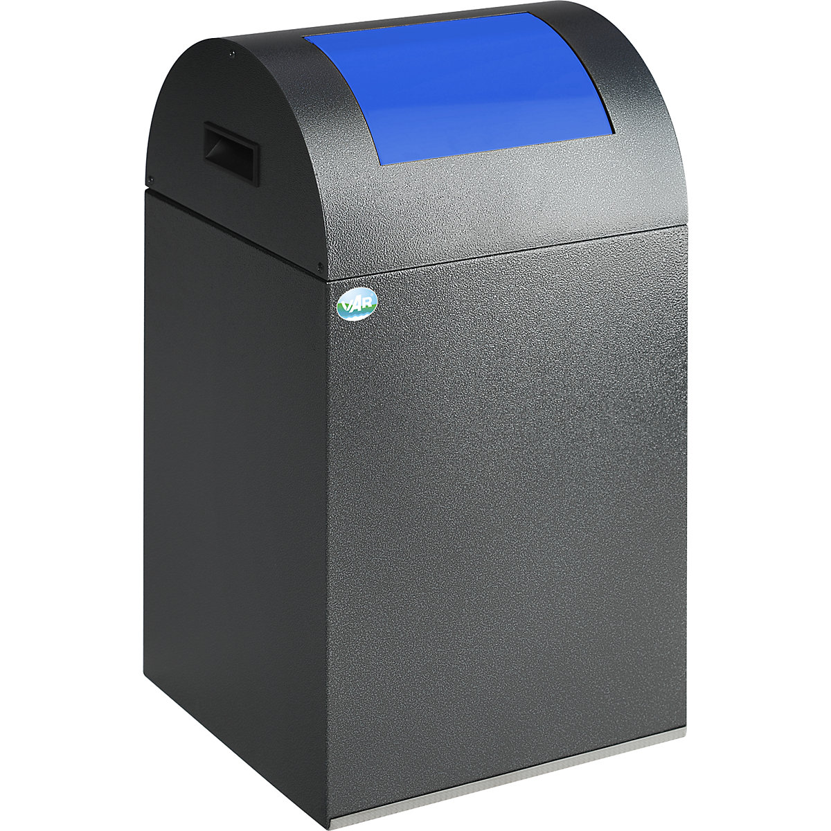 Zelfdovende afvalbak voor kringloopmateriaal – VAR, inhoud 43 l, b x h x d = 320 x 600 x 320 mm, antiekzilver, klep blauw-8