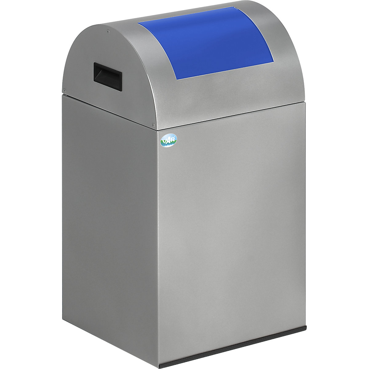 Zelfdovende afvalbak voor kringloopmateriaal – VAR, inhoud 43 l, b x h x d = 320 x 600 x 320 mm, zilver, klep blauw-3