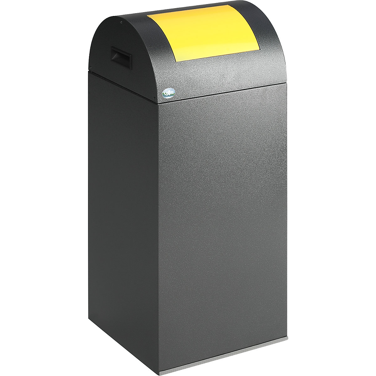 Zelfdovende afvalbak voor kringloopmateriaal – VAR, inhoud 60 l, b x h x d = 320 x 800 x 320 mm, antiekzilver, klep geel-5