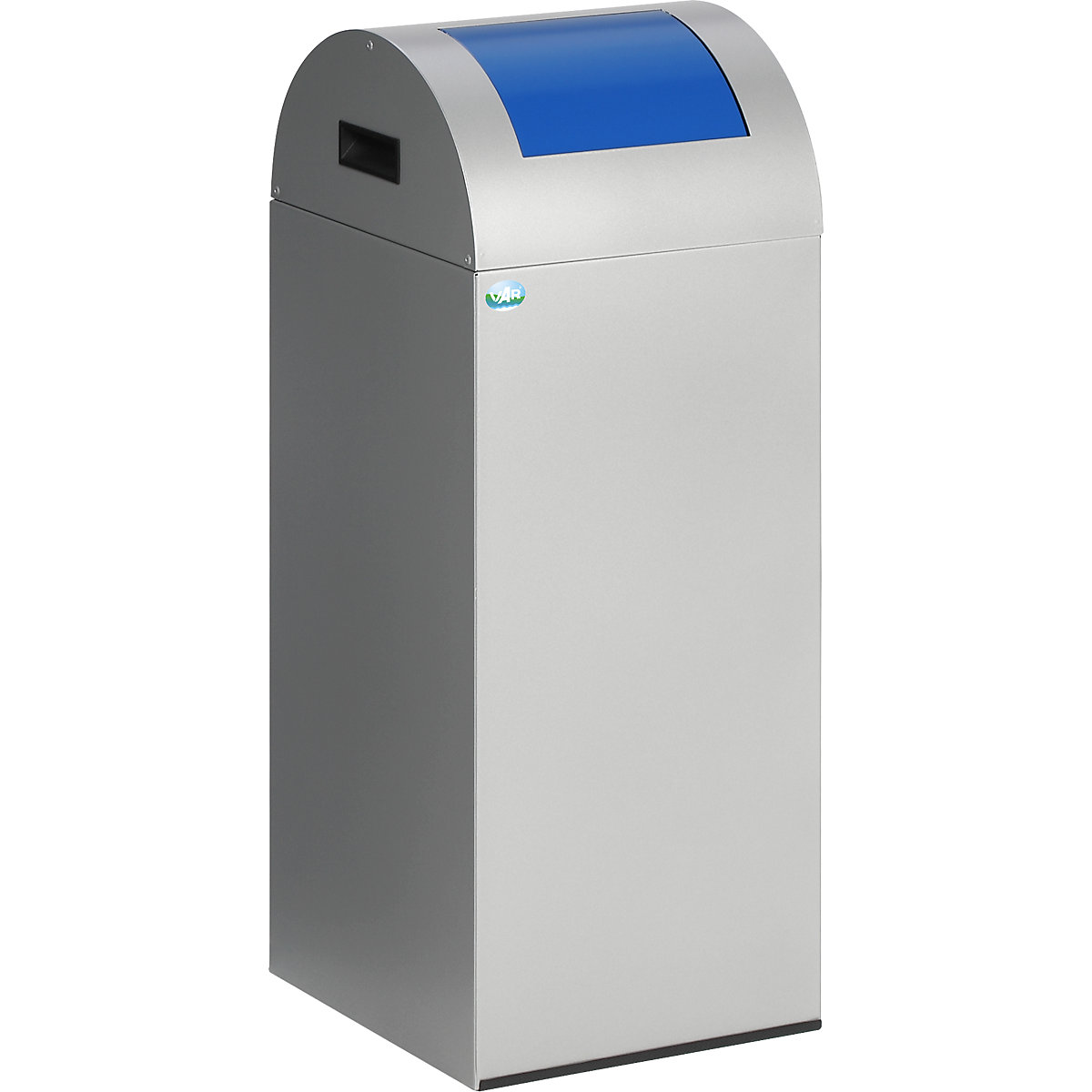 Zelfdovende afvalbak voor kringloopmateriaal – VAR, inhoud 60 l, b x h x d = 320 x 800 x 320 mm, zilver, klep blauw-7