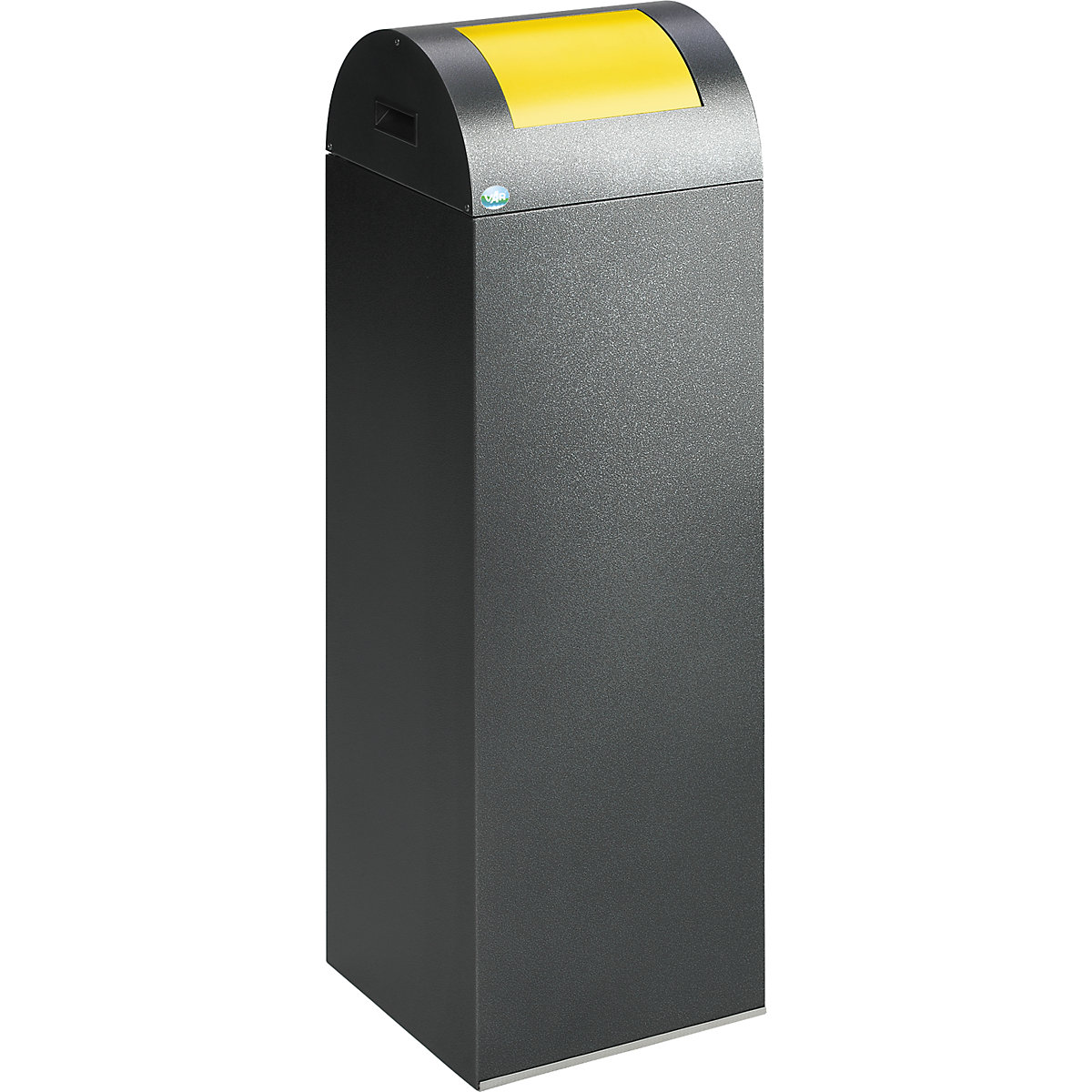 Zelfdovende afvalbak voor kringloopmateriaal – VAR, inhoud 89 l, b x h x d = 320 x 1045 x 320 mm, antiekzilver, klep geel-6