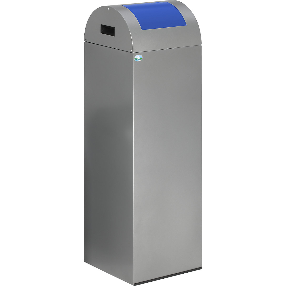 Zelfdovende afvalbak voor kringloopmateriaal – VAR, inhoud 89 l, b x h x d = 320 x 1045 x 320 mm, zilver, klep blauw-4
