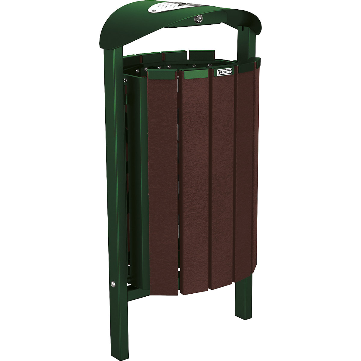 Afvalkorf SILAOS® met asbak – PROCITY, staal / gerecyleerde kunststof, voor in gegoten beton, groen/bruin-3