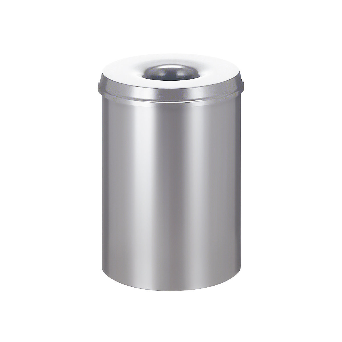 Prullenbak, zelfdovend, inhoud 30 l, h x Ø = 470 x 335 mm, bak zilverkleurig / zelfdovend deksel zilverkleurig