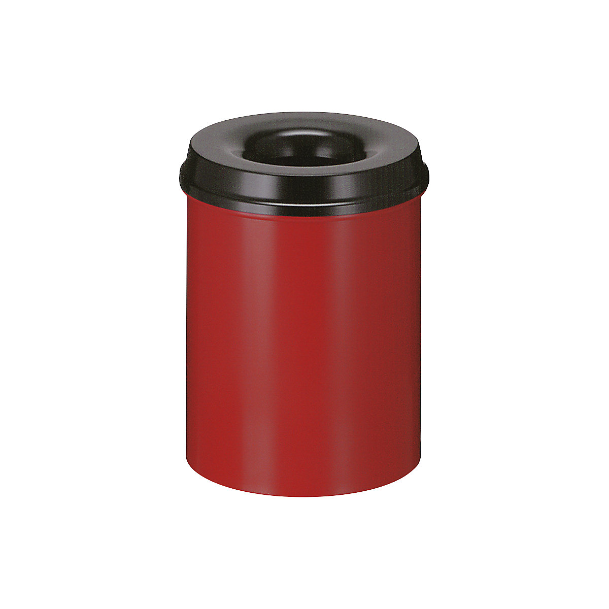 Prullenbak, zelfdovend, inhoud 15 l, h x Ø = 360 x 255 mm, bak rood / zelfdovend deksel zwart