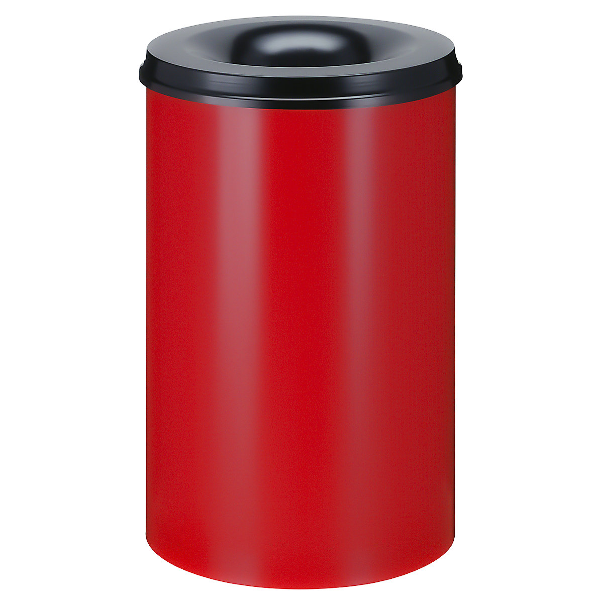 Prullenbak, zelfdovend, inhoud 110 l, h x Ø = 720 x 470 mm, bak rood / zelfdovend deksel zwart
