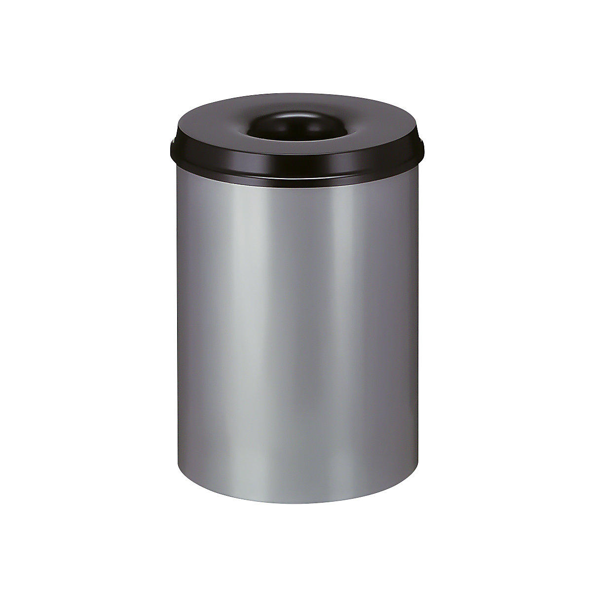 Prullenbak, zelfdovend, inhoud 30 l, h x Ø = 470 x 335 mm, bak blank aluminiumkleurig / zelfdovend deksel zwart